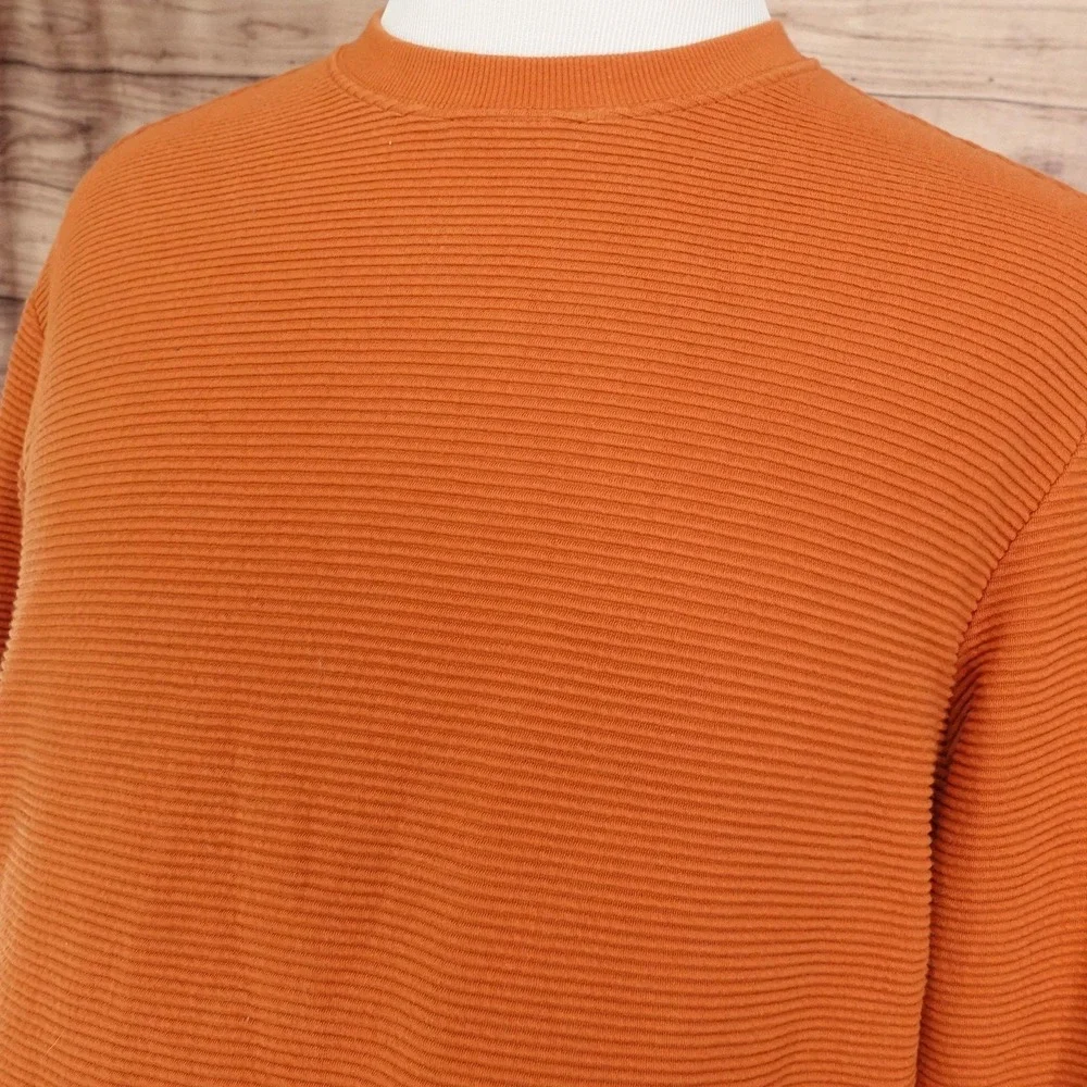 H&M Sweater Mens XL Orange Crew Neck Pullover Ribbed Knit Regular Long Sleeve
